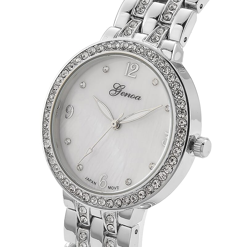 Genoa Austrian Crystal Japanese Movement Watch in Silvertone