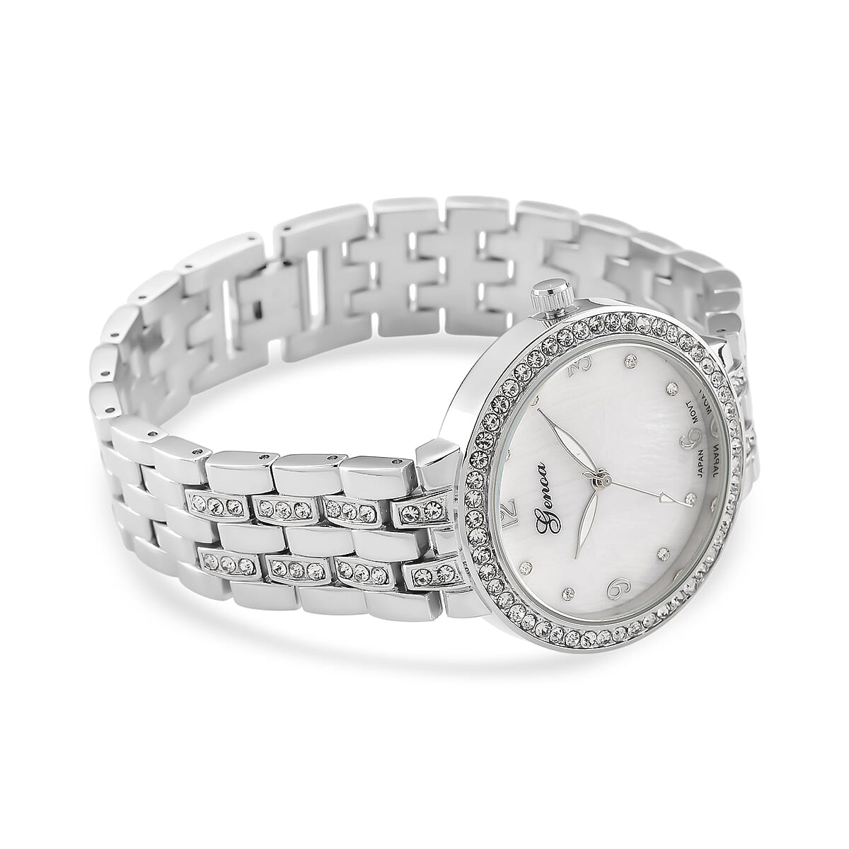 Genoa Austrian Crystal Japanese Movement Watch in Silvertone image number 4