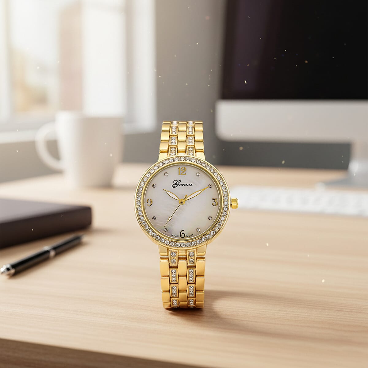 Genoa Austrian Crystal Japanese Movement Watch in Goldtone image number 1