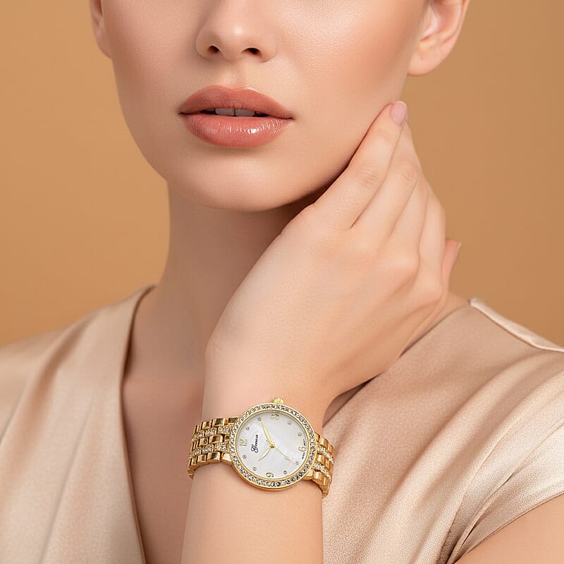 Genoa Austrian Crystal Japanese Movement Watch in Goldtone