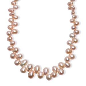 Peach Freshwater Pearl Necklace 18 Inches in 18K Vermeil Yellow Gold Over Sterling Silver