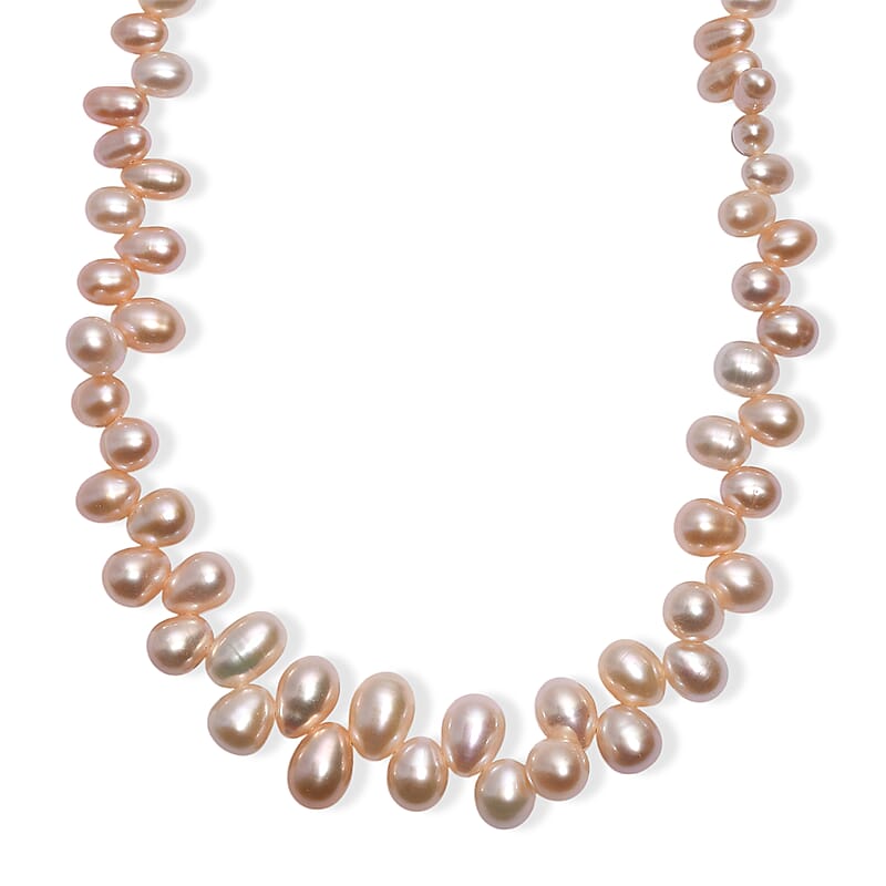 Peach Freshwater Pearl Dancing Bubbles Necklace 18 Inches in 18K Vermeil Yellow Gold Over Sterling Silver