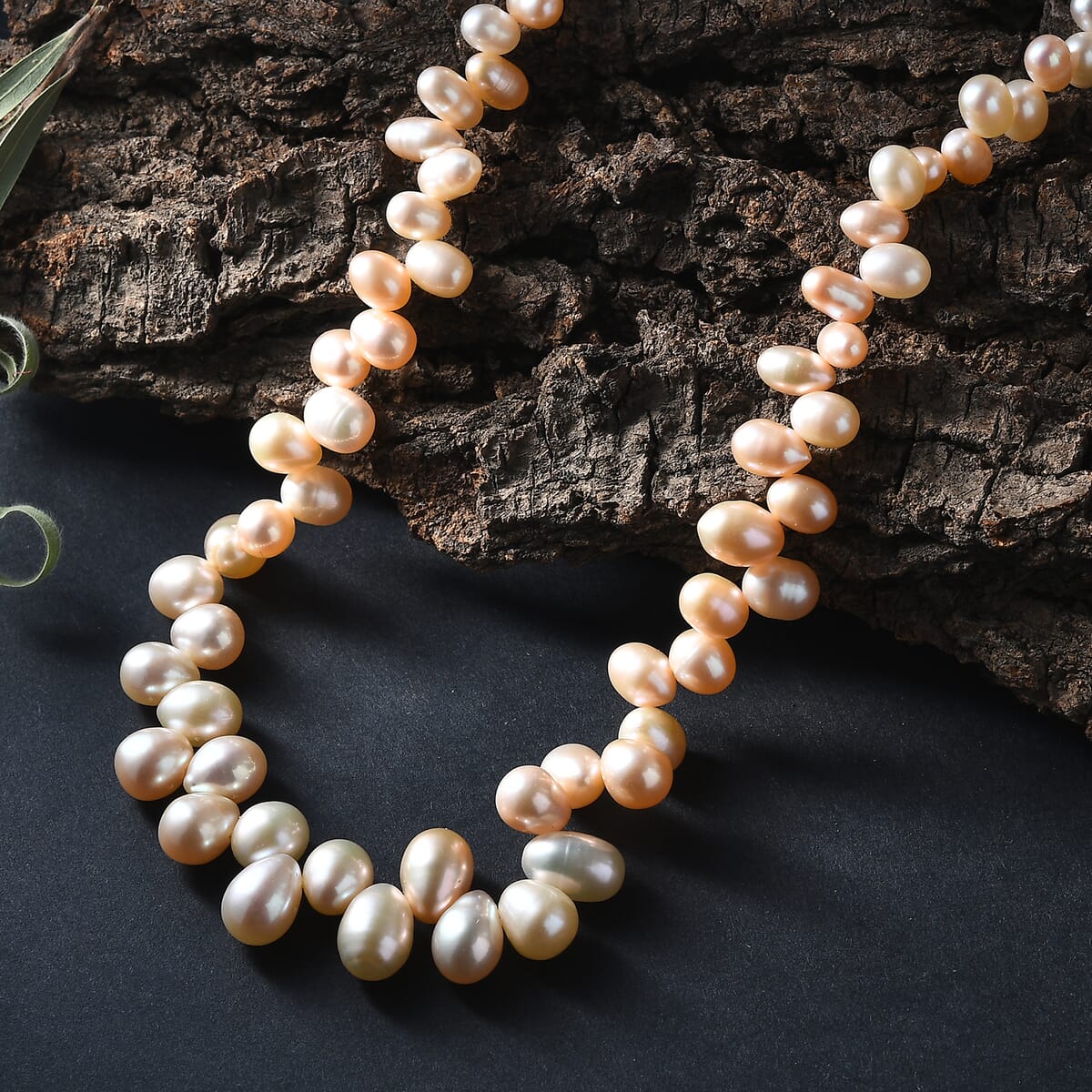 Peach Freshwater Pearl Necklace 18 Inches in 18K Vermeil Yellow Gold Over Sterling Silver image number 1