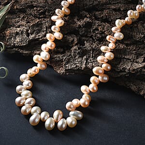 Peach Freshwater Pearl Dancing Bubbles Necklace 18 Inches in 18K Vermeil Yellow Gold Over Sterling Silver