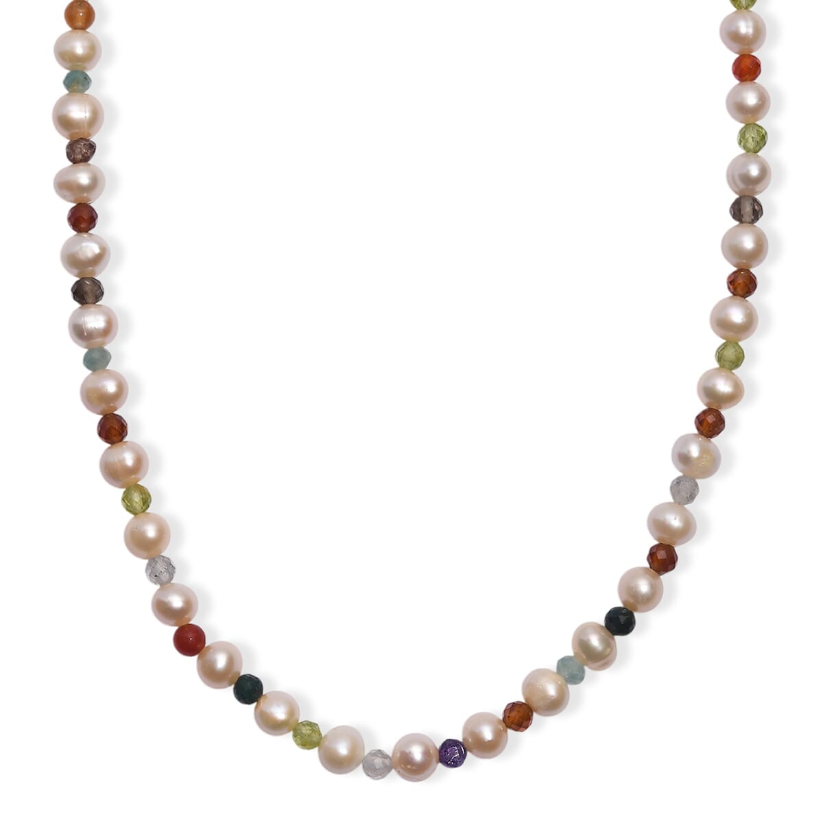 Multi Color Freshwater Pearl and Multi Gemstone 22 Ctw Necklace 18 Inches in Rhodium Over Sterling Silver image number 0