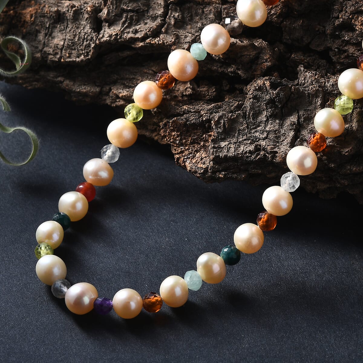 Multi Color Freshwater Pearl and Multi Gemstone 22 Ctw Necklace 18 Inches in Rhodium Over Sterling Silver image number 1