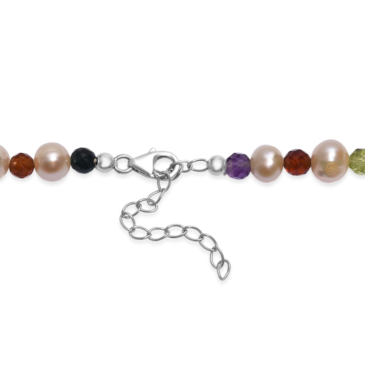 Multi Color Freshwater Pearl and Multi Gemstone 22 Ctw Necklace 18 Inches in Rhodium Over Sterling Silver image number 4