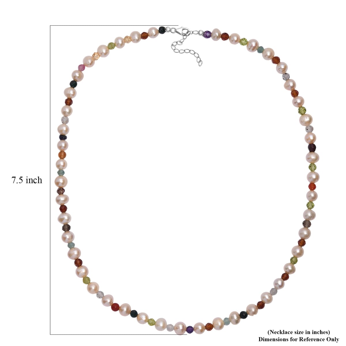 Multi Color Freshwater Pearl and Multi Gemstone 22 Ctw Necklace 18 Inches in Rhodium Over Sterling Silver image number 5
