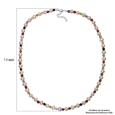 Multi Color Freshwater Pearl and Multi Gemstone 22 Ctw Rainbow Grace Necklace 18 Inches in Rhodium Over Sterling Silver