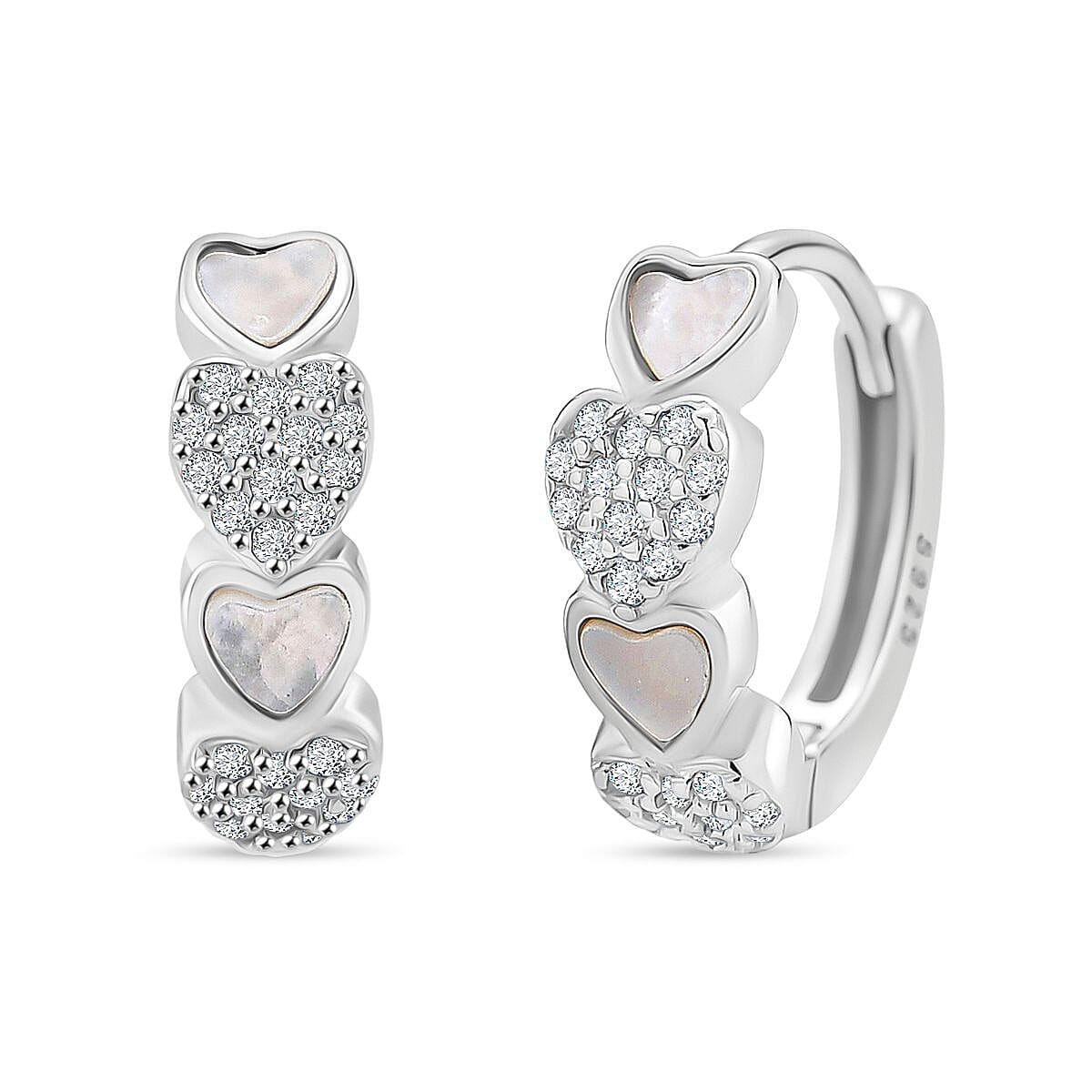 Mother of Pearl, Simulated Diamond Earring in Rhodium Over Sterling Silver