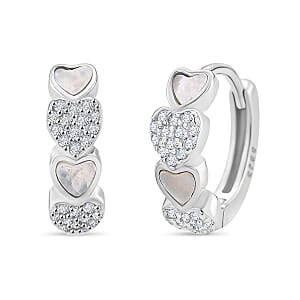 Mother of Pearl, Simulated Diamond Earring in Rhodium Over Sterling Silver