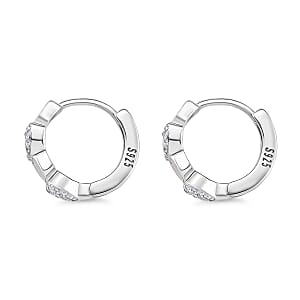 Mother of Pearl, Simulated Diamond Earring in Rhodium Over Sterling Silver