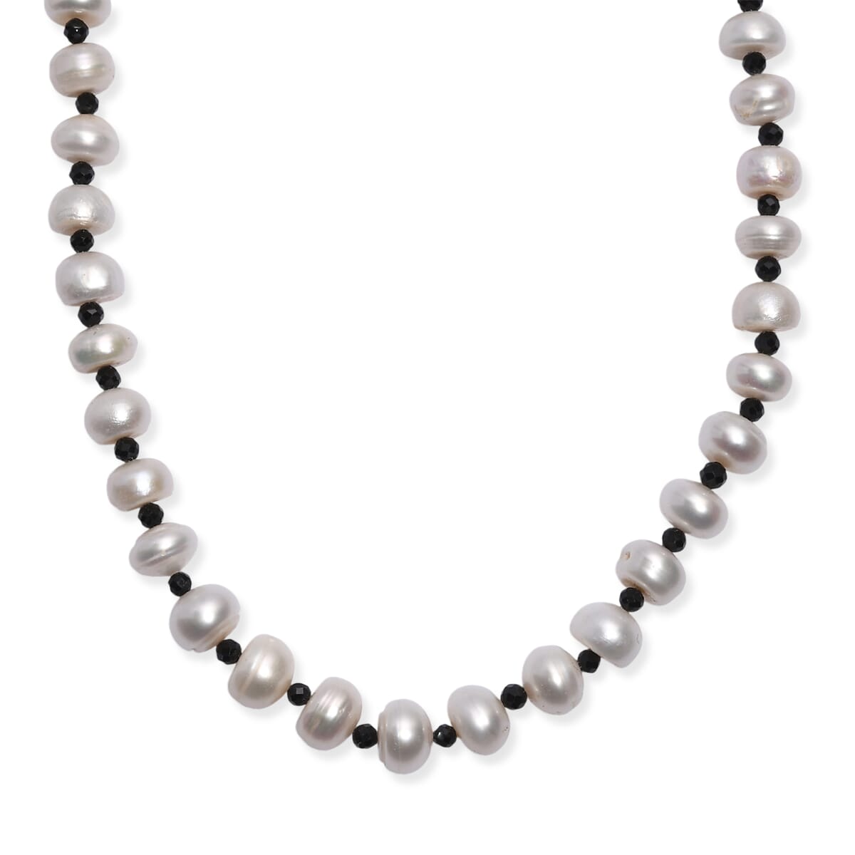 White Freshwater Pearl and Thai Black Spinel 12 ctw Necklace 18 Inches in Rhodium Over Sterling Silver  image number 0