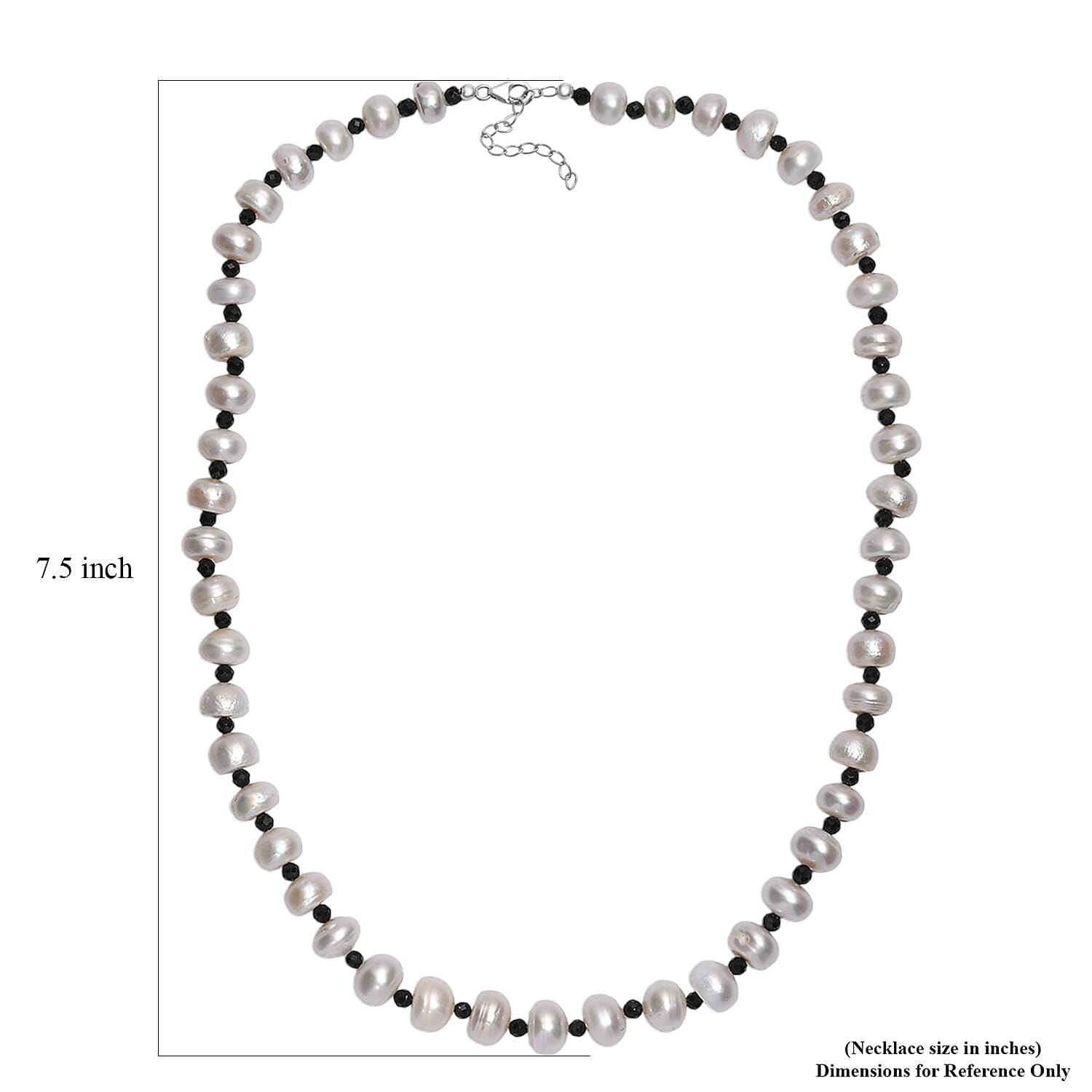 White Freshwater Pearl and Thai Black Spinel 12 ctw Night and Light Necklace 18 Inches in Rhodium Over Sterling Silver 
