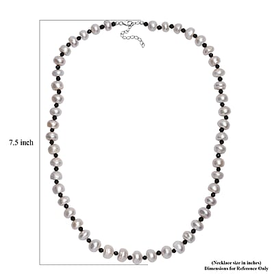 White Freshwater Pearl and Thai Black Spinel 12 ctw Night and Light Necklace 18 Inches in Rhodium Over Sterling Silver 