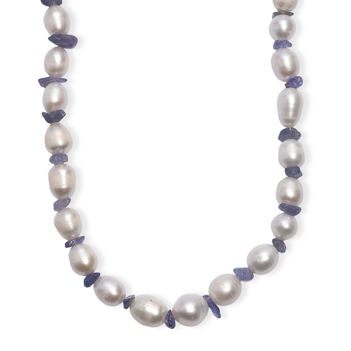 White Freshwater Pearl and Tanzanite 20 Ctw Necklace 18 Inches in Rhodium Over Sterling Silver  image number 0