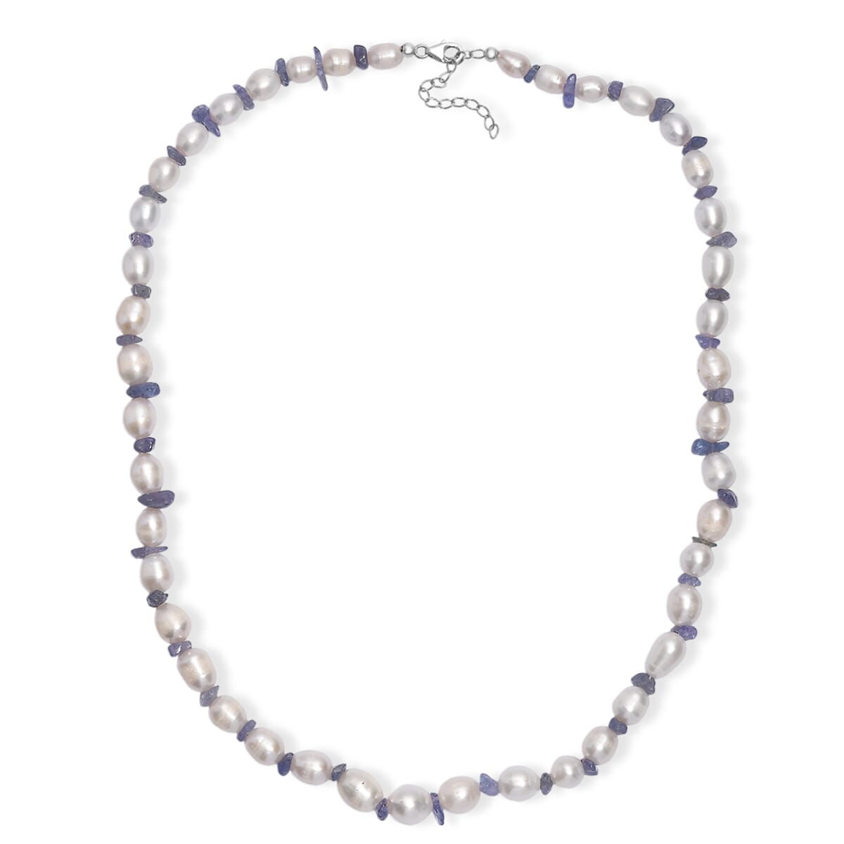 White Freshwater Pearl and Tanzanite 20 Ctw Necklace 18 Inches in Rhodium Over Sterling Silver  image number 3