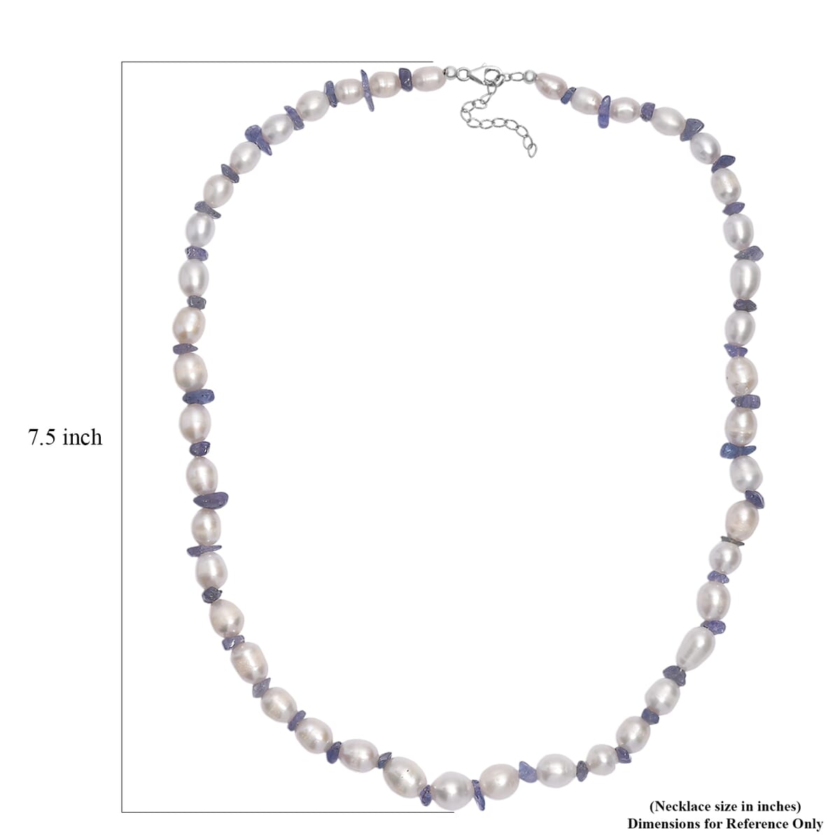 White Freshwater Pearl and Tanzanite 20 Ctw Necklace 18 Inches in Rhodium Over Sterling Silver  image number 5