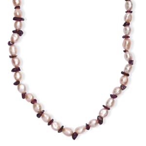 Pink Freshwater Pearl and Orissa Rhodolite Garnet 45  Ctw Necklace 18 Inches in Rhodium Over Sterling Silver