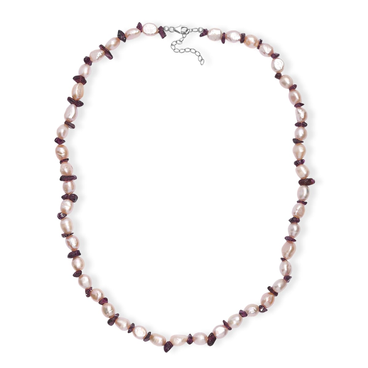 Pink Freshwater Pearl and Orissa Rhodolite Garnet 45  Ctw Elegance Necklace 18 Inches in Rhodium Over Sterling Silver image number 3