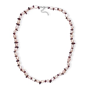 Pink Freshwater Pearl and Orissa Rhodolite Garnet 45  Ctw Elegance Necklace 18 Inches in Rhodium Over Sterling Silver