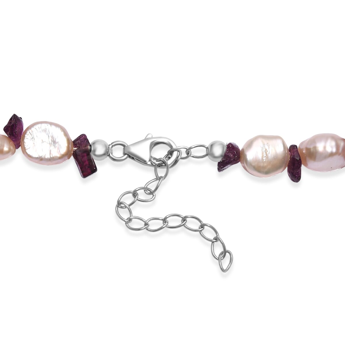 Pink Freshwater Pearl and Orissa Rhodolite Garnet 45  Ctw Elegance Necklace 18 Inches in Rhodium Over Sterling Silver image number 4