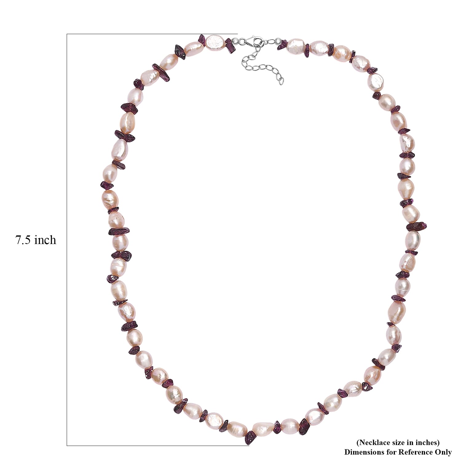 Pink Freshwater Pearl and Orissa Rhodolite Garnet 45 Ctw Elegance Necklace 18 Inches in Rhodium Over Sterling Silver