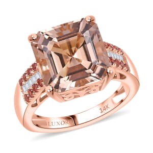 Luxoro Asscher Cut AAA Marropino Morganite, Padparadscha Sapphire and I2 Diamond 6.20 ctw Desert Rose Ring in 14K Rose Gold (Size 10.0)