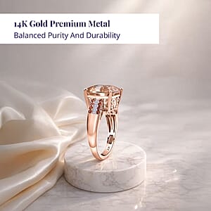 Luxoro Asscher Cut AAA Marropino Morganite, Padparadscha Sapphire and I2 Diamond 6.20 ctw Desert Rose Ring in 14K Rose Gold (Size 10.0)