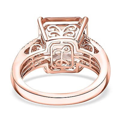 Luxoro Asscher Cut AAA Marropino Morganite, Padparadscha Sapphire and I2 Diamond 6.20 ctw Desert Rose Ring in 14K Rose Gold (Size 12.0)