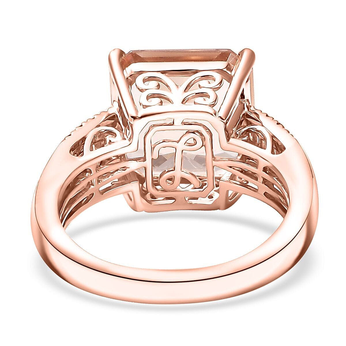 Luxoro Asscher Cut AAA Marropino Morganite, Padparadscha Sapphire and I2 Diamond 6.20 ctw Desert Rose Ring in 14K Rose Gold (Size 6.5) image number 4