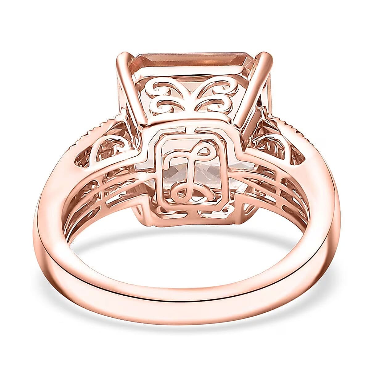 Luxoro Asscher Cut AAA Marropino Morganite, Padparadscha Sapphire and I2 Diamond 6.20 ctw Desert Rose Ring in 14K Rose Gold (Size 9.5) image number 6