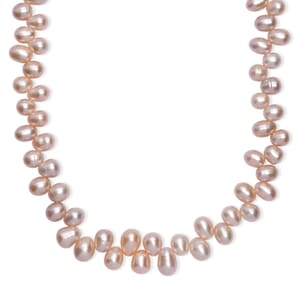 Pink Freshwater Pearl Necklace 18 Inches in 18K Vermeil Rose Gold Over Sterling Silver