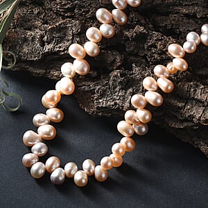 Pink Freshwater Pearl Bubble Necklace 18 Inches in 18K Vermeil Rose Gold Over Sterling Silver