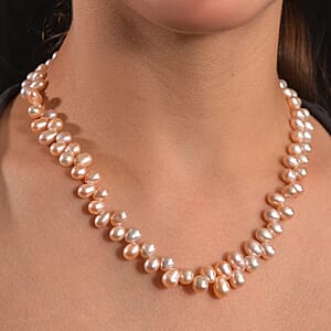 Pink Freshwater Pearl Bubble Necklace 18 Inches in 18K Vermeil Rose Gold Over Sterling Silver