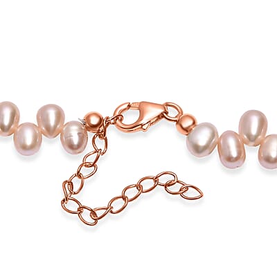 Pink Freshwater Pearl Bubble Necklace 18 Inches in 18K Vermeil Rose Gold Over Sterling Silver