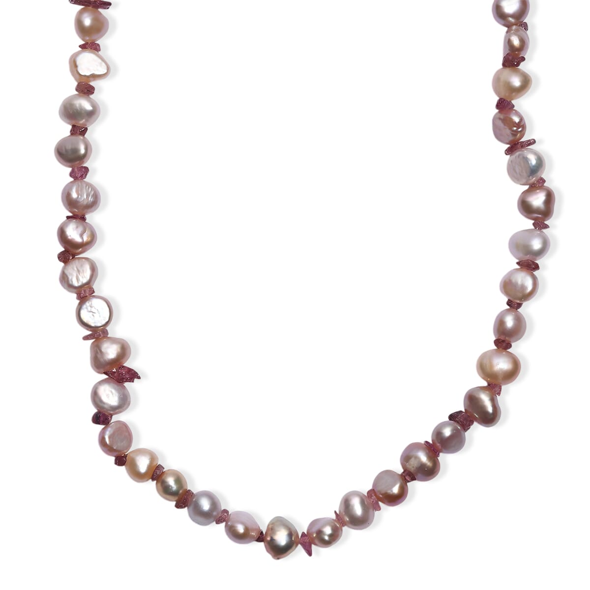 White Freshwater Pearl and Morro Redondo Pink Tourmaline 18 Ctw Necklace 18 Inches in 18K Vermeil Rose Gold Over Sterling Silver image number 0