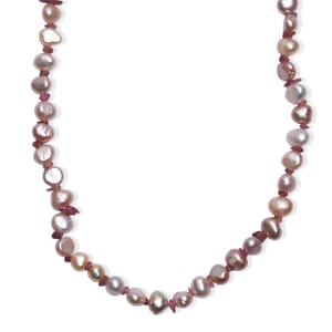 White Freshwater Pearl and Morro Redondo Pink Tourmaline 18 Ctw Necklace 18 Inches in 18K Vermeil Rose Gold Over Sterling Silver