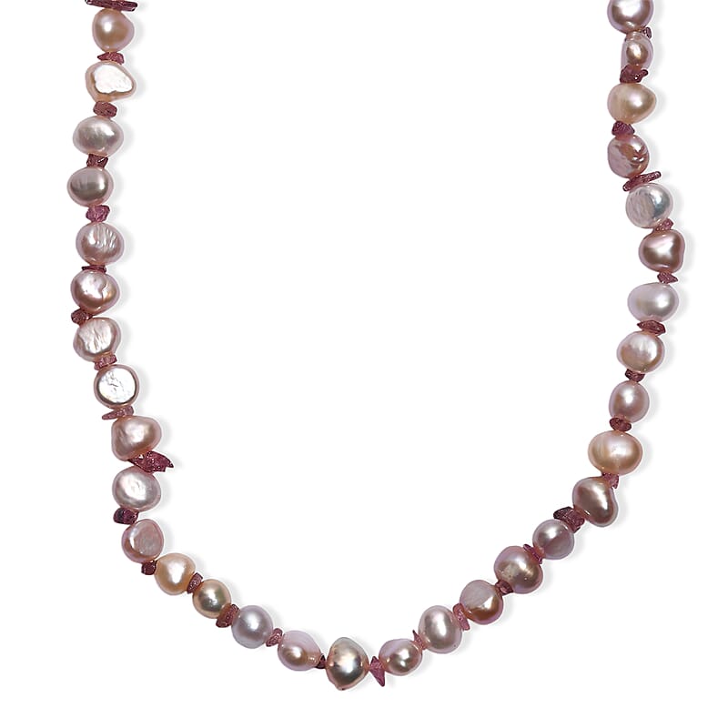 White Freshwater Pearl and Morro Redondo Pink Tourmaline 18 Ctw Necklace 18 Inches in 18K Vermeil Rose Gold Over Sterling Silver