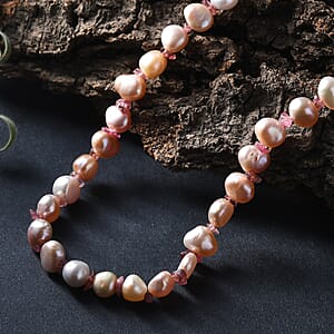 White Freshwater Pearl and Morro Redondo Pink Tourmaline 18 Ctw Necklace 18 Inches in 18K Vermeil Rose Gold Over Sterling Silver