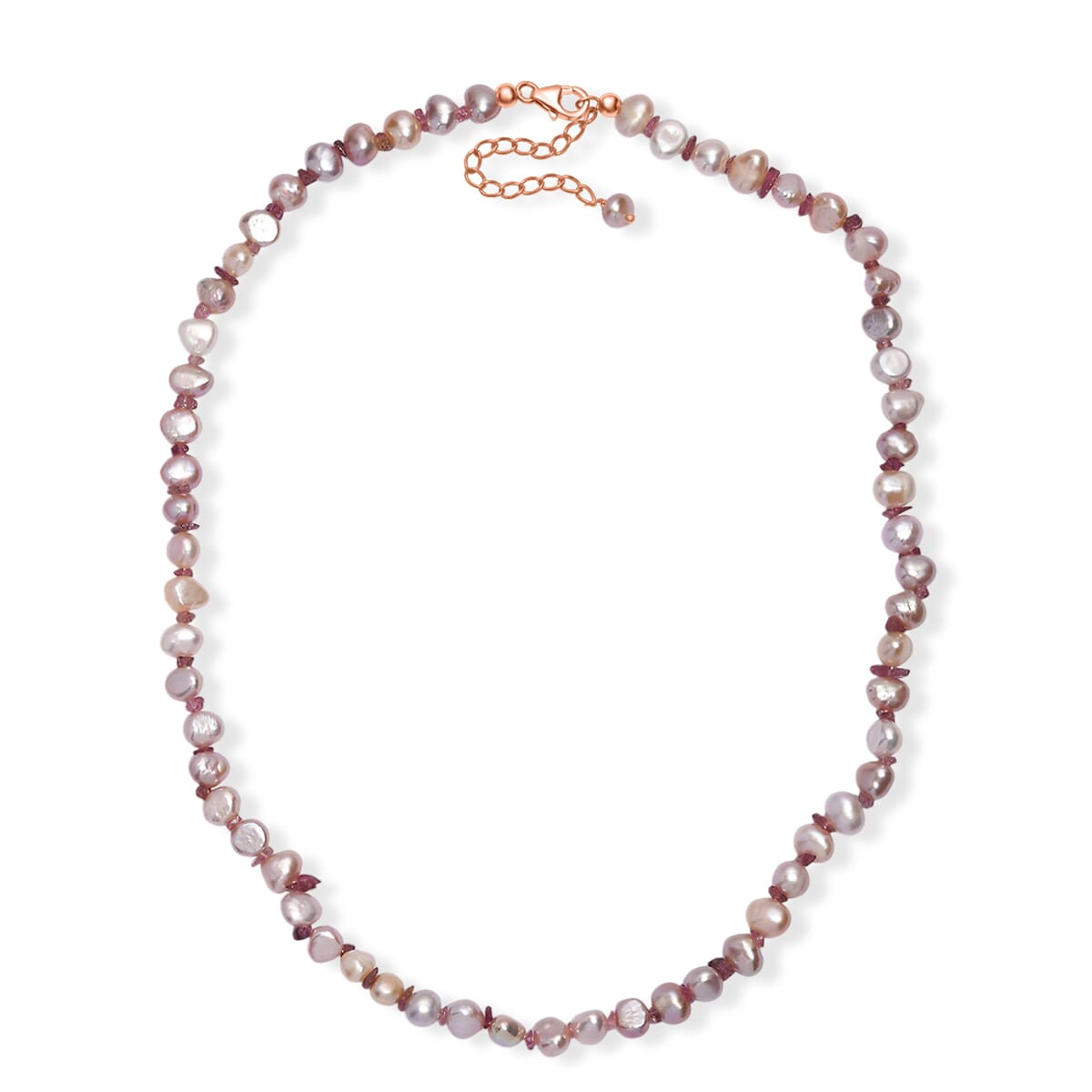 White Freshwater Pearl and Morro Redondo Pink Tourmaline 18 Ctw Necklace 18 Inches in 18K Vermeil Rose Gold Over Sterling Silver image number 3