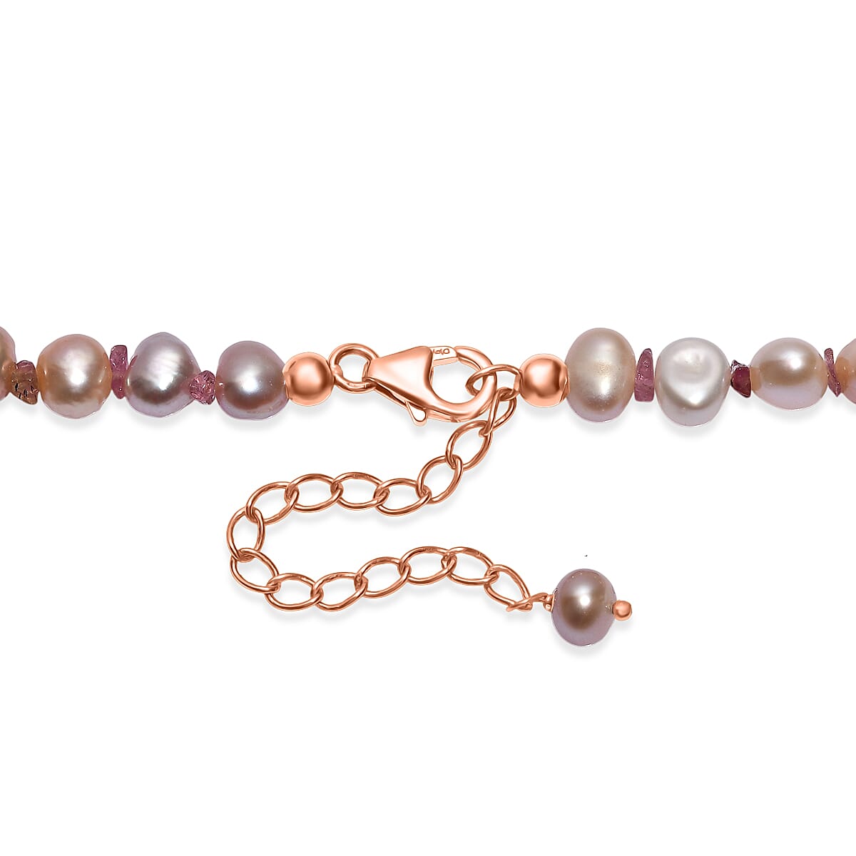 White Freshwater Pearl and Morro Redondo Pink Tourmaline 18 Ctw Necklace 18 Inches in 18K Vermeil Rose Gold Over Sterling Silver