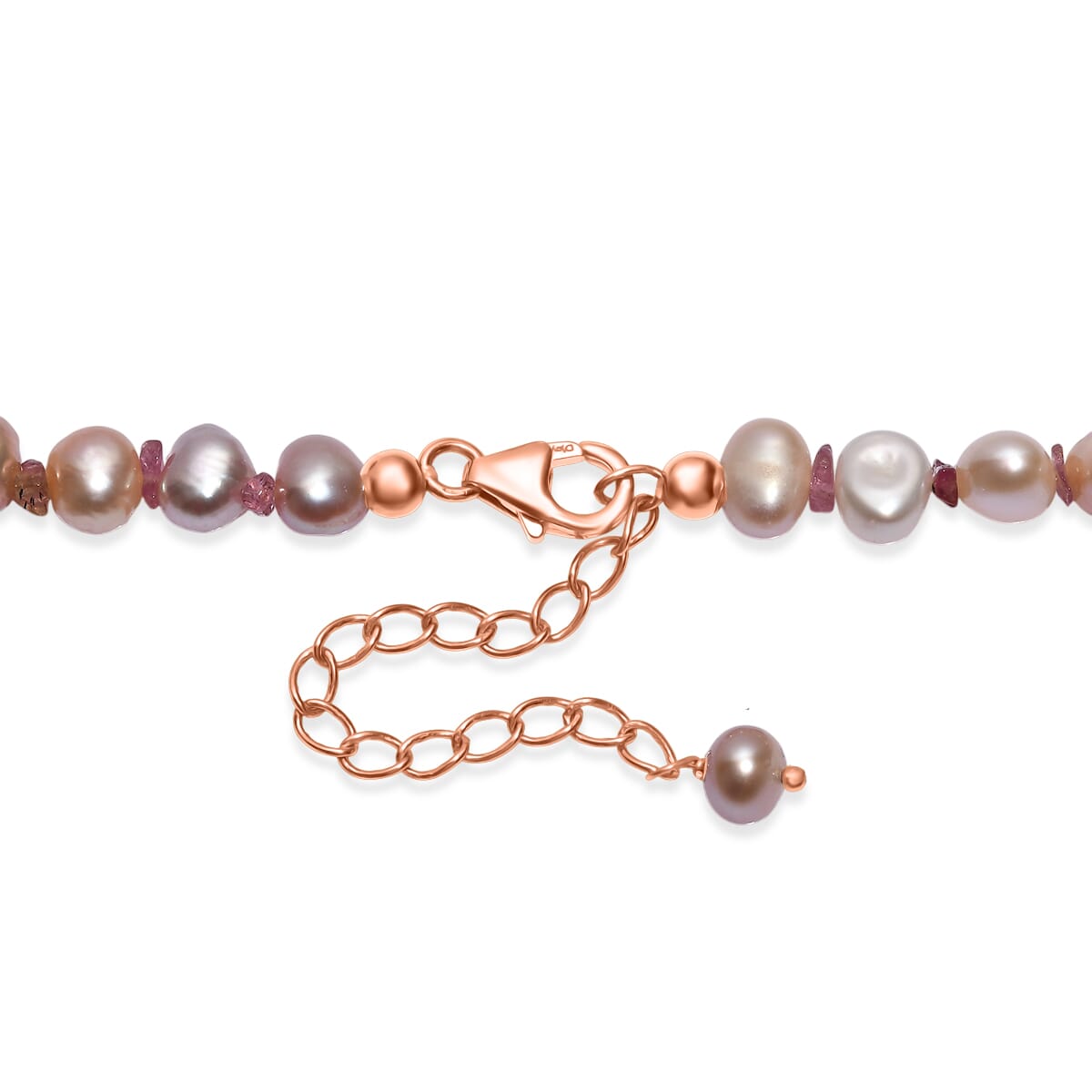 White Freshwater Pearl and Morro Redondo Pink Tourmaline 18 Ctw Necklace 18 Inches in 18K Vermeil Rose Gold Over Sterling Silver image number 4