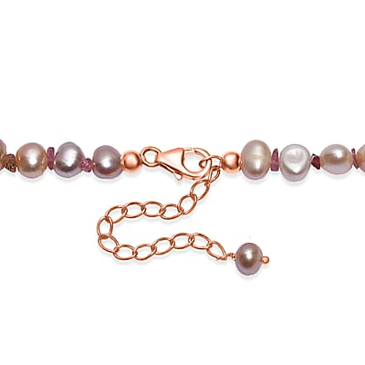 White Freshwater Pearl and Morro Redondo Pink Tourmaline 18 Ctw Necklace 18 Inches in 18K Vermeil Rose Gold Over Sterling Silver