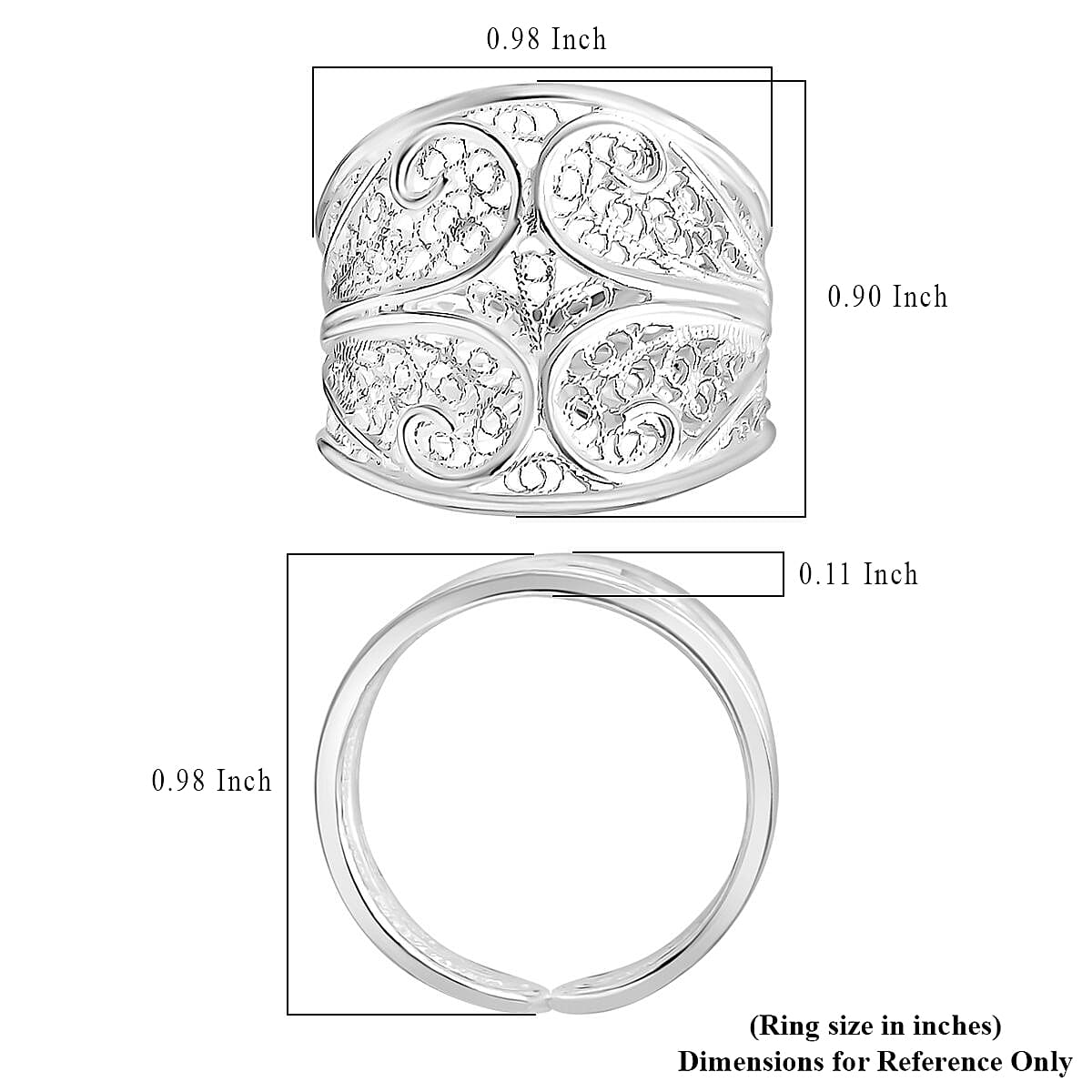 Artistry Tarakashi Collection Filigree Ring in Sterling Silver (Size 7.0) 5.50 Grams