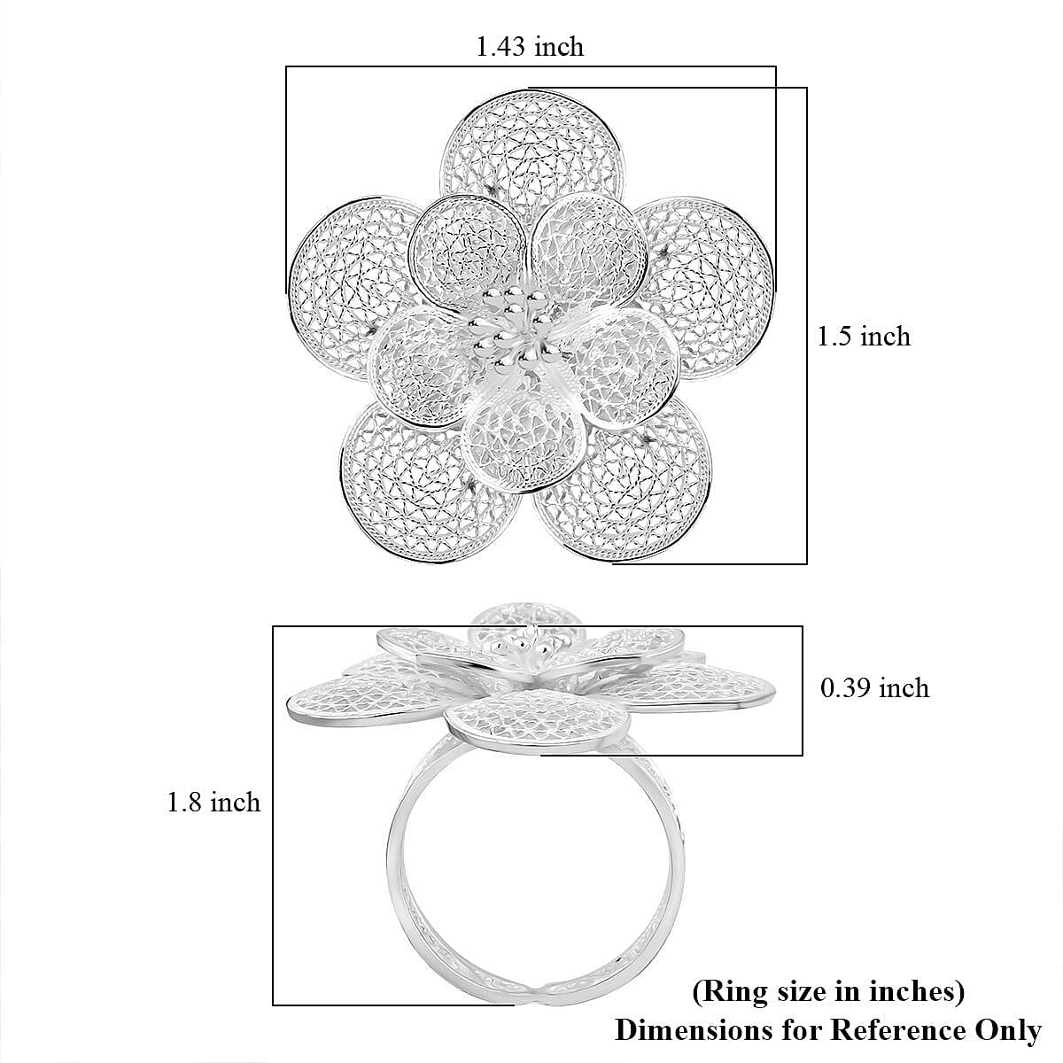 Artistry Tarakashi Collection Floral Ring in Sterling Silver (Size 11.0) 6.75 Grams image number 5