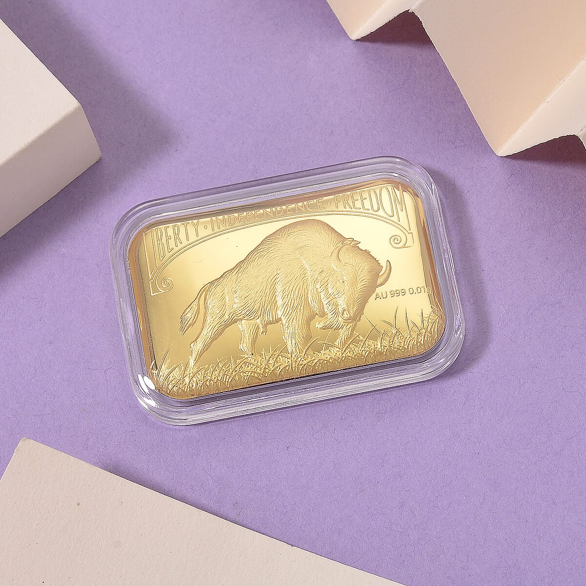 24K Golden Bison Tribute Emboss Sheet 31x45.5mm 10mg (Del. in 12-15 Days) image number 1