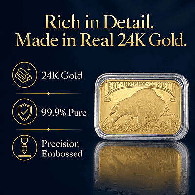 24K Golden Bison Tribute Embossed Sheet 31x45.5mm 10mg - Product card gallery slide 2 (10178085454137)