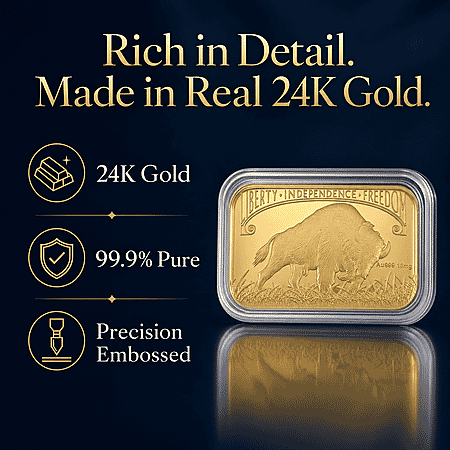 24K Golden Bison Tribute Embossed Sheet 31x45.5mm 10mg - Product card gallery slide 2 (10178085454137)