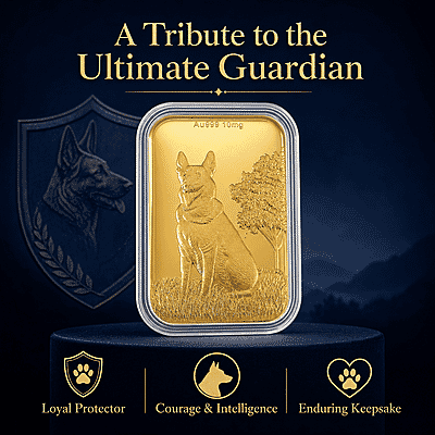 24K Golden Guardian German Shepherd Embossed Sheet 31x45.5mm 10mg - Product card gallery slide 3 (10178085552441)